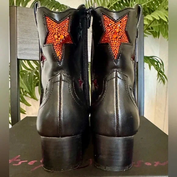 Betsey Johnson Edison Black Rhinestone Star Women's Boots  Size 8.5 - Picture 4 of 10